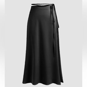 Black satin midi skirt